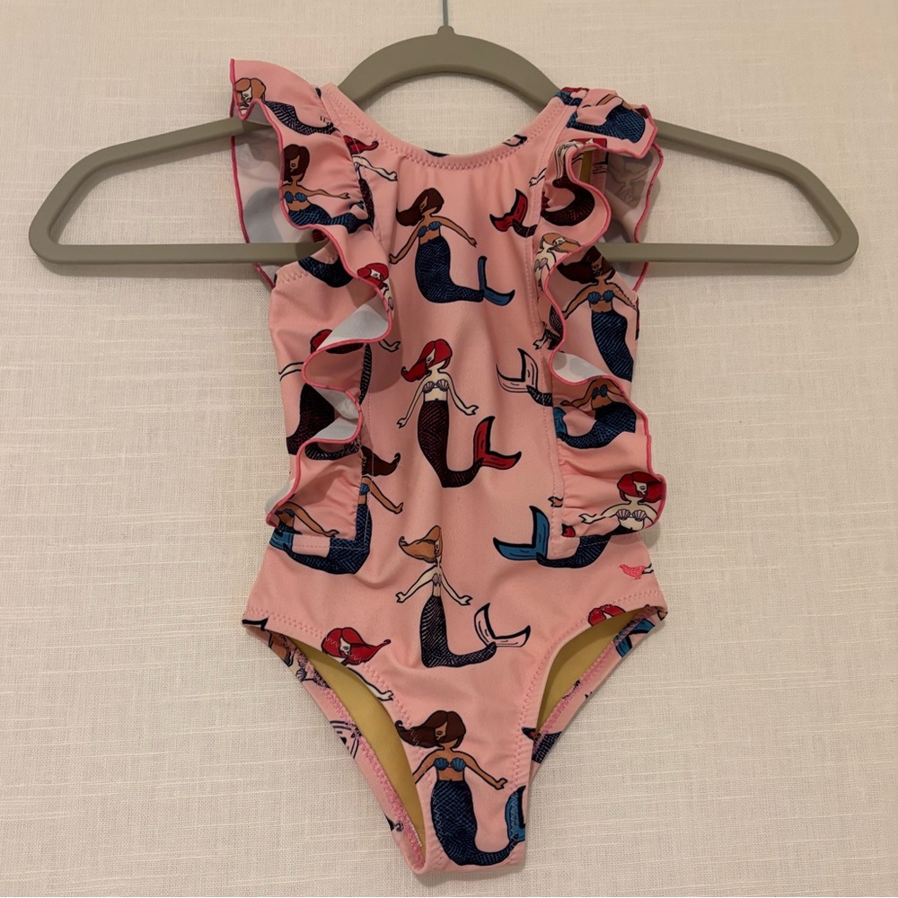 Pink Chicken One Piece Swimsuit Pink and Blue